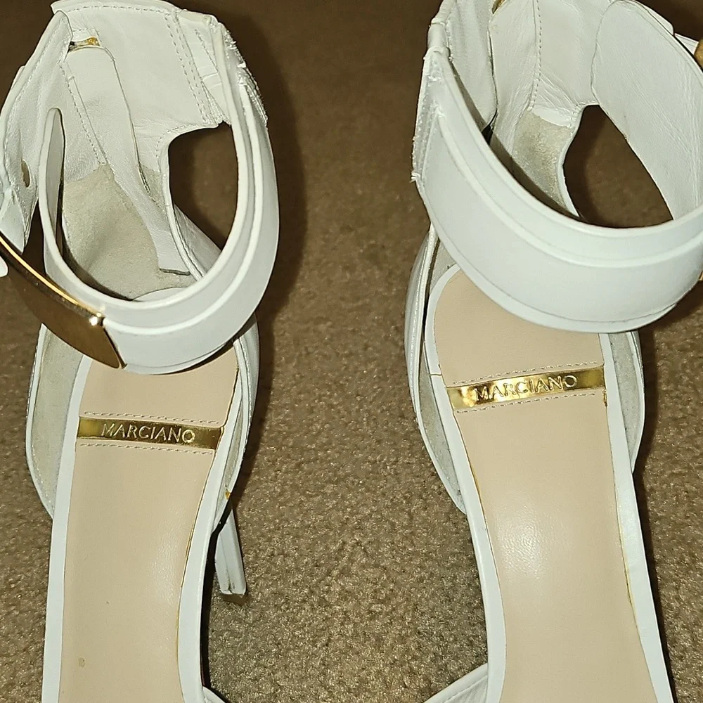 Marciano Elegant White High Heels with Gold Accents - Picture 4 of 12